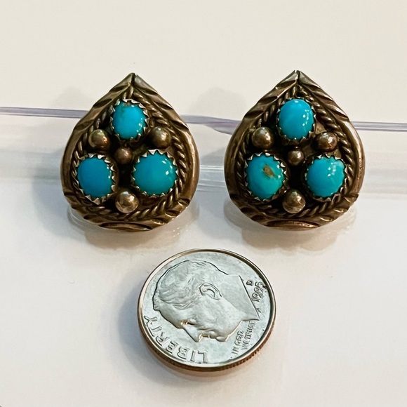 Signed - Irene Chiquito, Navajo. Vintage Sterling Silver Turquoise Earrings